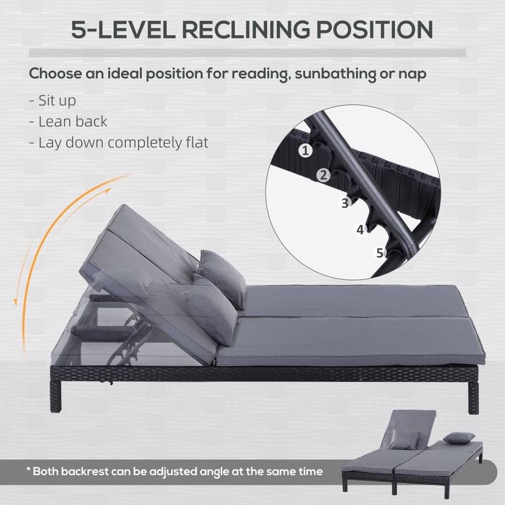 Adjustable Black Rattan Lounger Set - Ultimate Comfort for Sun-soaked Bliss