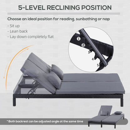 Adjustable Black Rattan Lounger Set - Ultimate Comfort for Sun-soaked Bliss