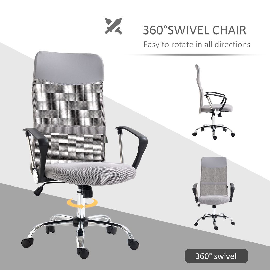 HOMCOM High Back Mesh Office Chair - Stylish Comfort in Light Grey