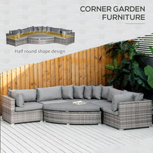 Load image into Gallery viewer, Luxurious 6-Seater Half Round Grey Rattan Sofa Set with Cozy Cushions
