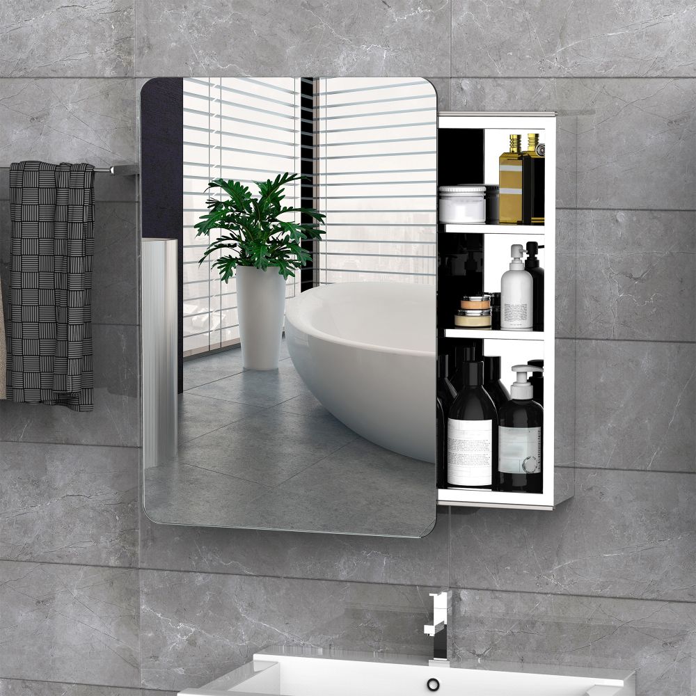 Elegance On-Wall Bathroom Storage Cabinet with Sliding Mirror & Steel Frame