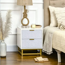 Load image into Gallery viewer, Elegant Art Deco Bedside Table with 2 Drawers &amp; Steel Frame - Chic Storage Solution
