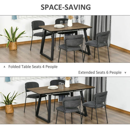 Stylish Extendable Dining Table: Industrial Wood & Metal Design for 4-6 Seats