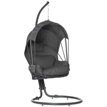 Load image into Gallery viewer, Cozy Hanging Egg Chair with Stand &amp; Canopy – Modern Grey Swing Hammock
