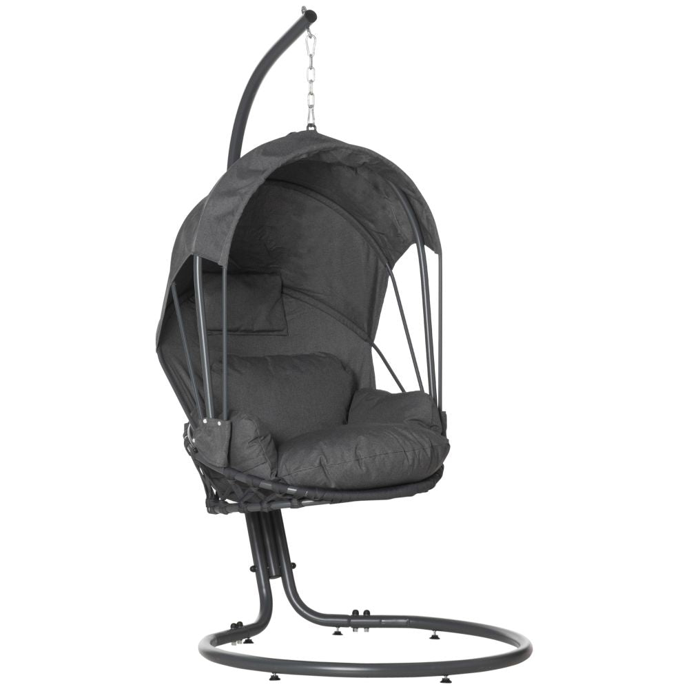 Cozy Hanging Egg Chair with Stand & Canopy – Modern Grey Swing Hammock