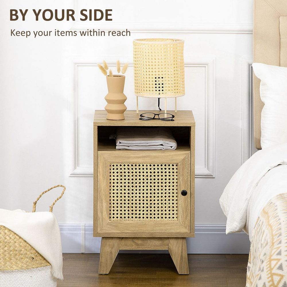 Chic Rattan Nightstand: Stylish Bedside Table with Storage & Natural Touch