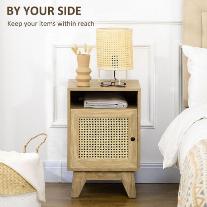 Chic Rattan Nightstand: Stylish Bedside Table with Storage & Natural Touch