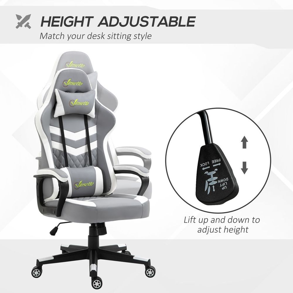 Pro Series Racing Gaming Chair - Ergonomic Comfort & Stylish Design in Grey/White