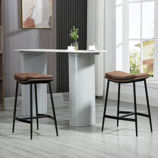 Set of 2 HOMCOM Curved Upholstered Breakfast Bar Stools - Industrial Elegance
