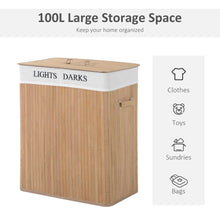 Load image into Gallery viewer, Eco-Friendly Bamboo Laundry Basket with Removable Liner &amp; Dual Compartments

