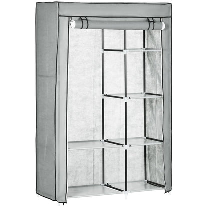 Light Grey Portable Fabric Wardrobe with 6 Shelves & Hanging Rail - Multi-Storage