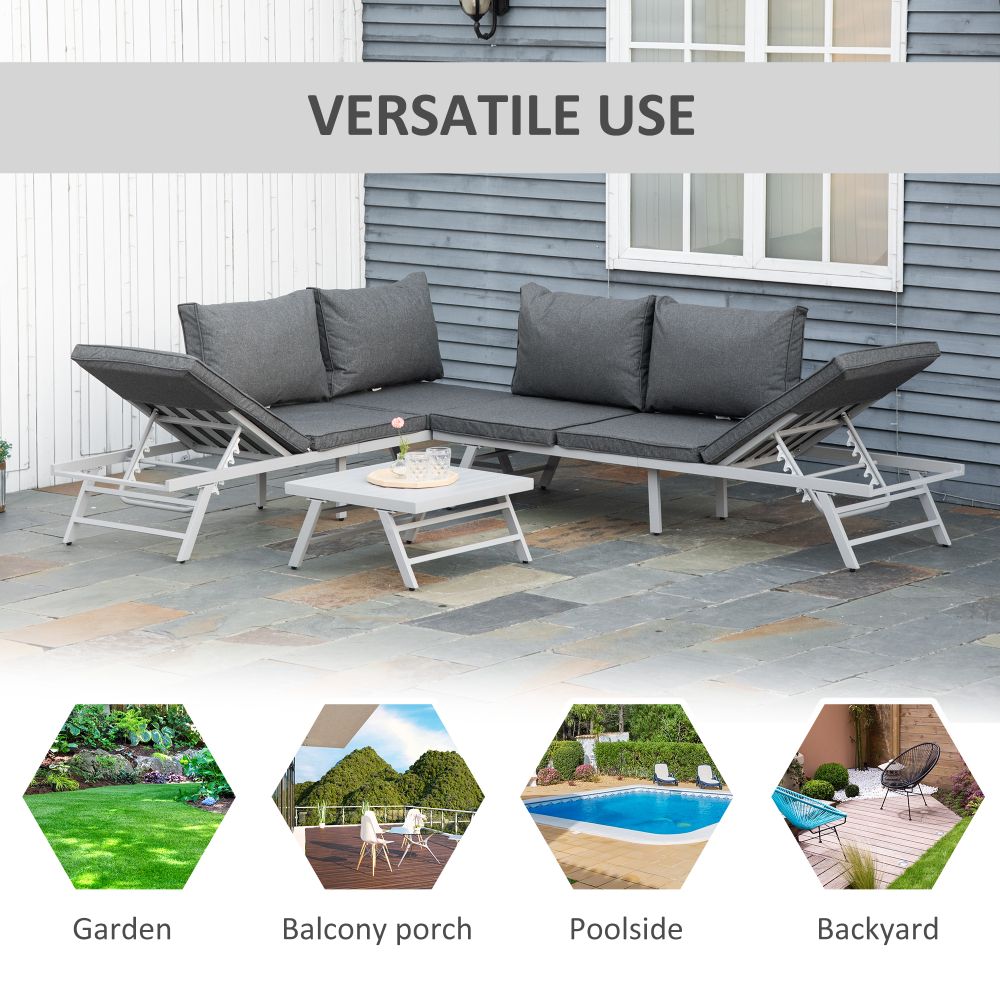 Versatile 3-Piece Garden Seating Set: Grey Convertible Sofa & Coffee Table