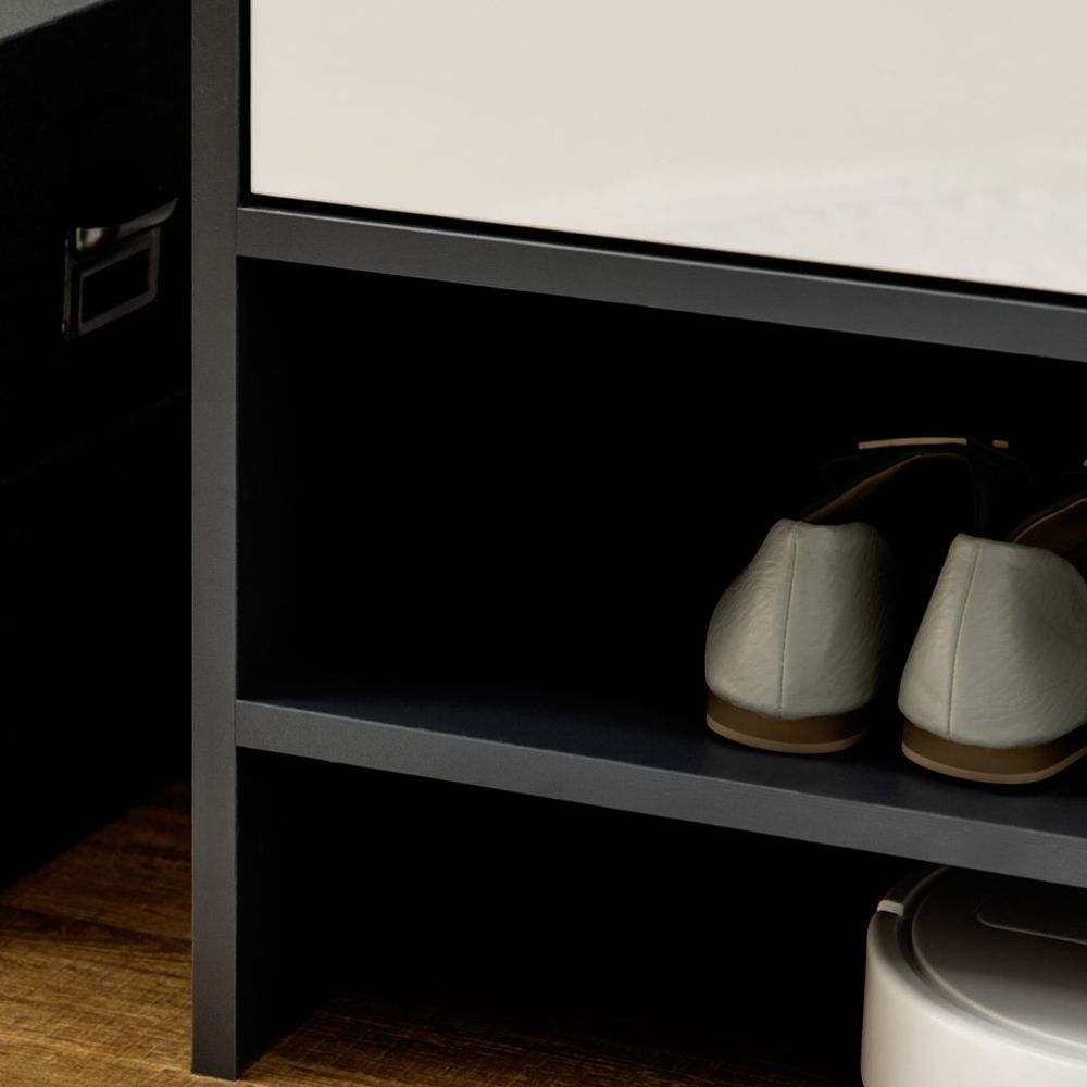 Glossy-Matte Modern Shoe Cupboard with Adjustable Shelves & Open Display Space