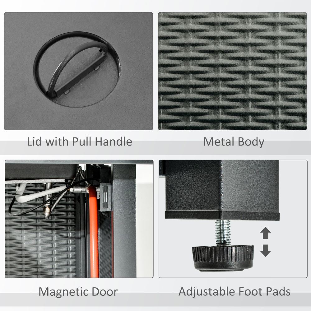 Stylish Square Propane Fire Pit Table with Rattan Design & Smokeless Flame