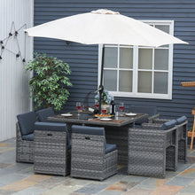 Load image into Gallery viewer, Luxurious 9-Piece Rattan Dining Set with Cushions &amp; Umbrella Table - Grey
