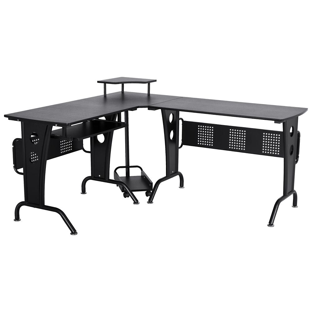 Compact L-Shaped Corner Desk with Steel Frame & CPU Holder for Home & Gaming