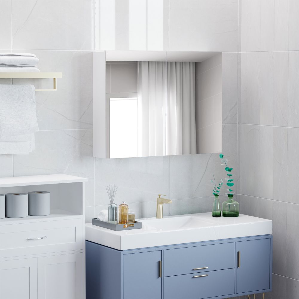 Modern Double Door Wall-Mounted Mirror Cabinet - Space-Saving Bathroom Storage