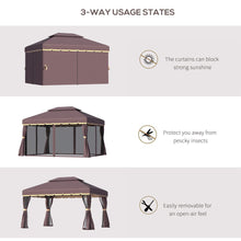 Load image into Gallery viewer, Premium 4m x 3m Metal Frame Gazebo with Mesh Curtains &amp; Ground Stakes
