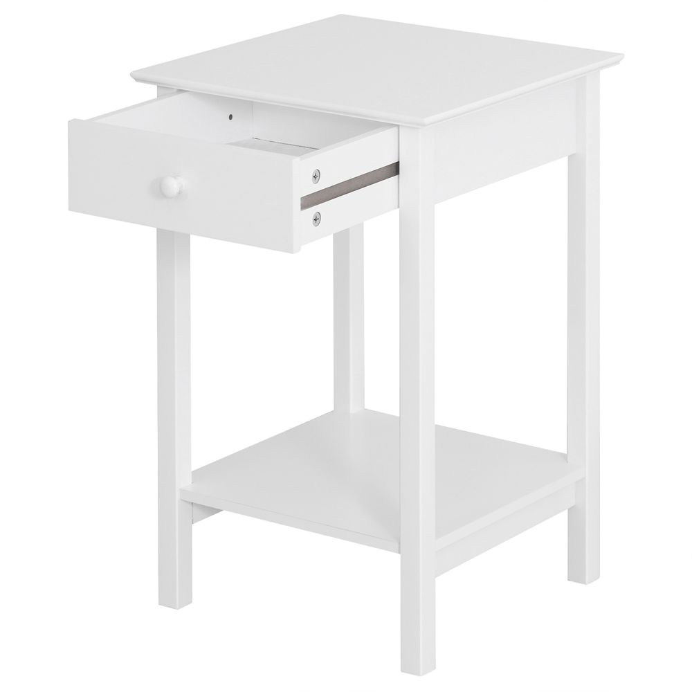 Elegant White Wooden Nightstand with Drawer & Shelf – Versatile Home Storage