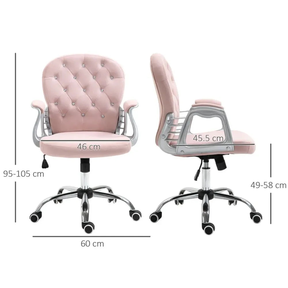 Sparkling Velvet Ergonomic Office Chair - 360° Swivel, Pink Diamond Tufted