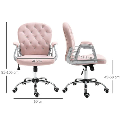 Sparkling Velvet Ergonomic Office Chair - 360° Swivel, Pink Diamond Tufted