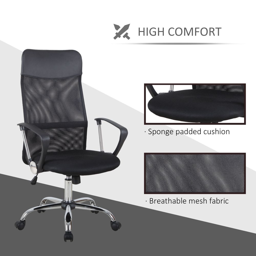 Executive Office Chair High Back Mesh Back Seat Desk Chairs, Black HOMCOM