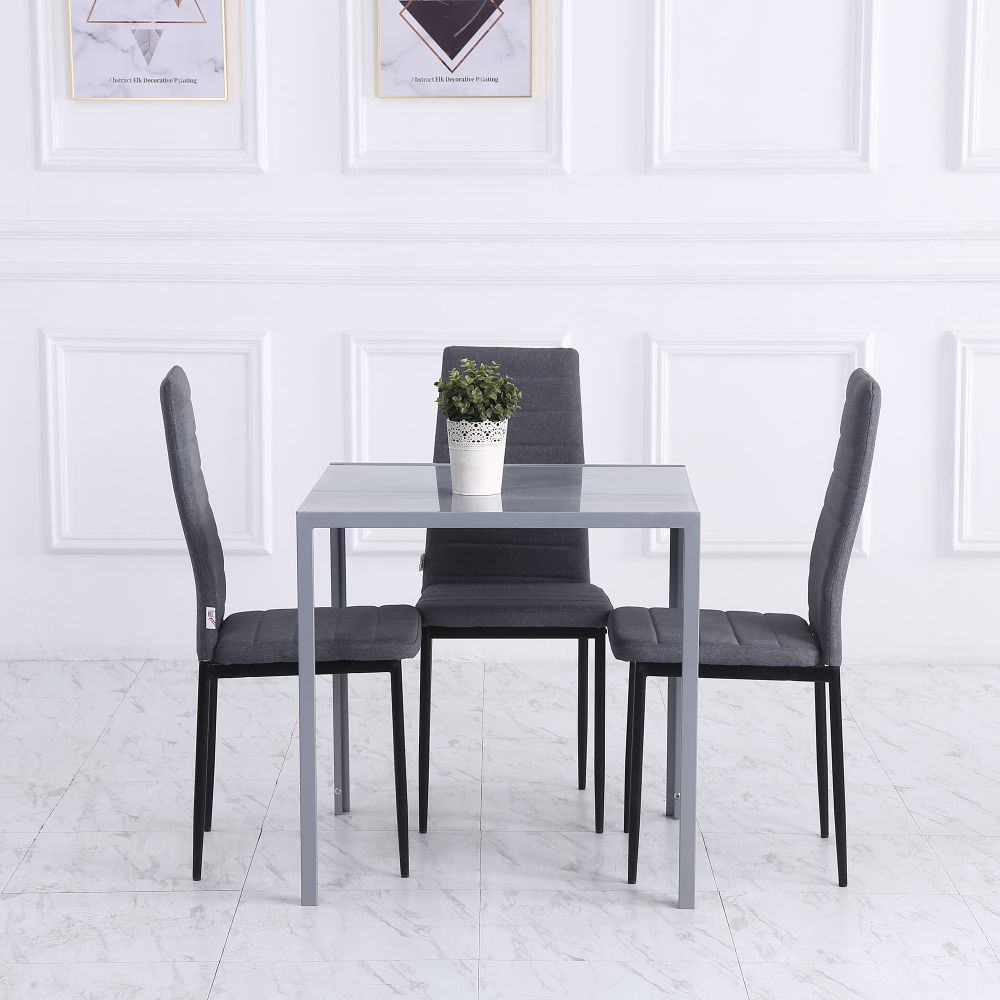 Chic Compact Square Dining Table with Glass Top & Sturdy Metal Frame