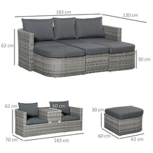 Load image into Gallery viewer, Versatile 3PC Grey Rattan Sofa Set with Daybed &amp; Side Table - Outdoor Comfort Redefined
