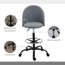 Load image into Gallery viewer, Vinsetto Adjustable Draughtsman Chair - Grey Padded Seat, 5 Wheels for Home Office
