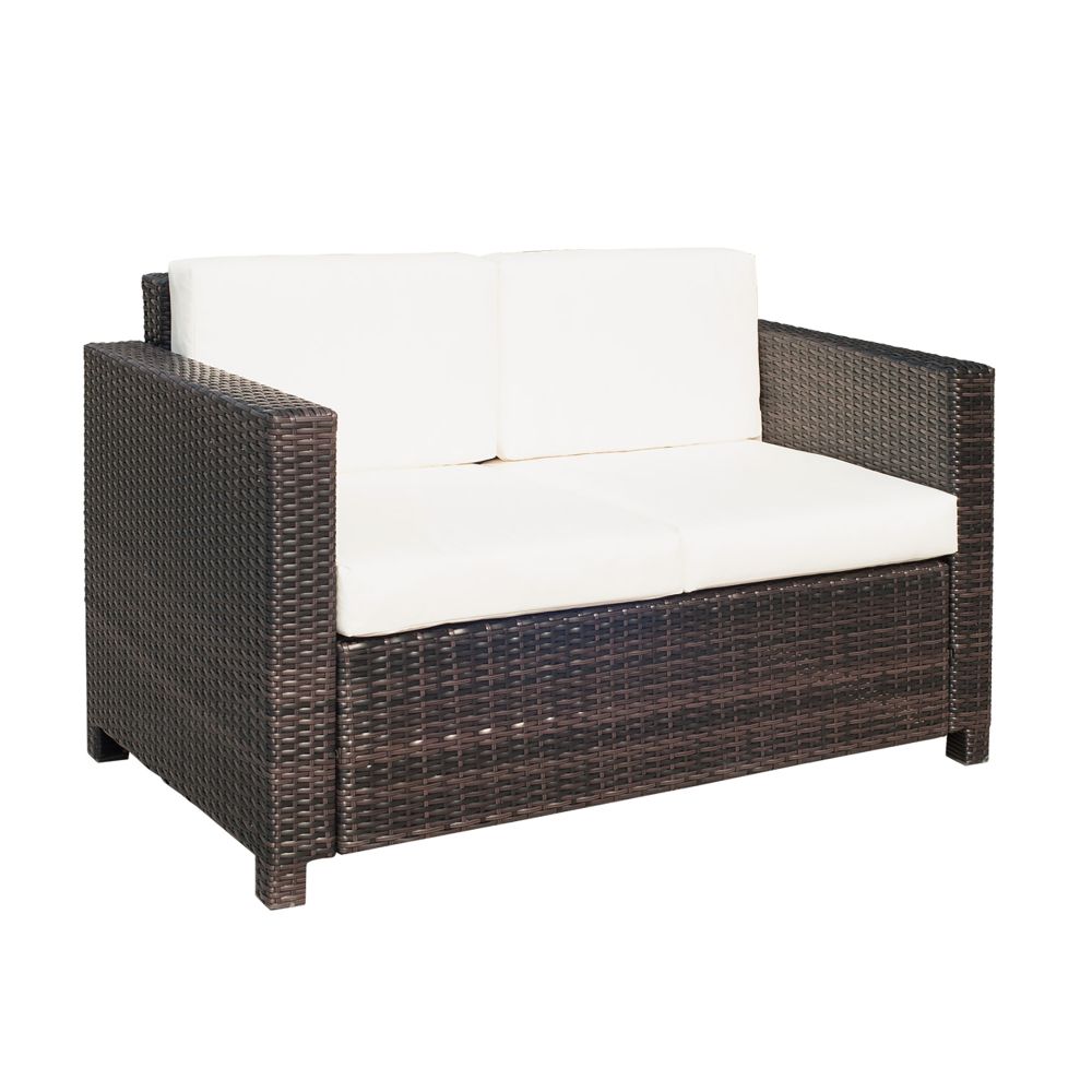 Outsunny Cozy 2-Seater Outdoor Sofa with Thick Cushions & Rattan Table
