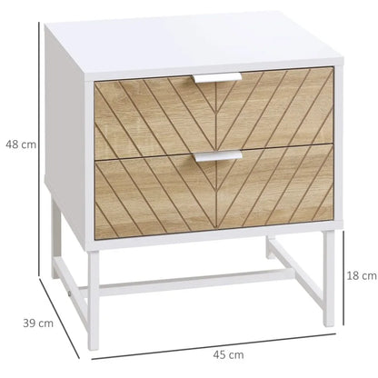 Chic White & Oak 2-Drawer Bedside Table - Perfect for Bedroom & Living Room!