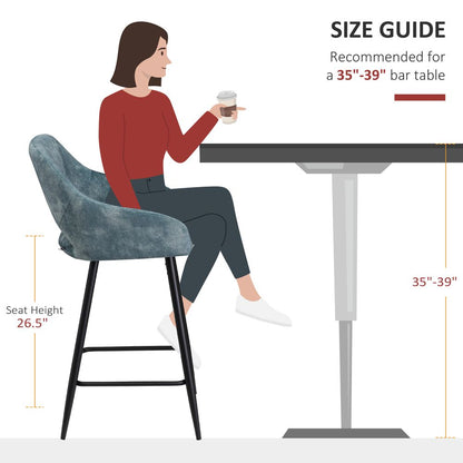 Elegant Velvet Bar Stools Set of 2 - Comfortable Height Chairs in Blue