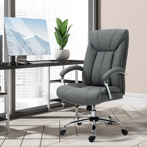 Ergonomic High Back Office Chair with Armrests - Stylish Grey & Swivel Mobility