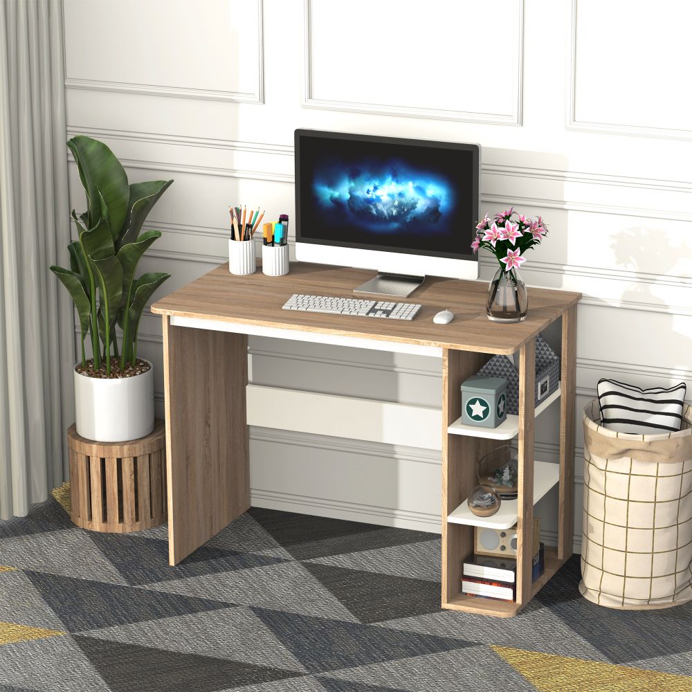 Stylish Duo Work Desk with 3-Tier Shelves - Sleek & Sturdy 2-in-1 Solution