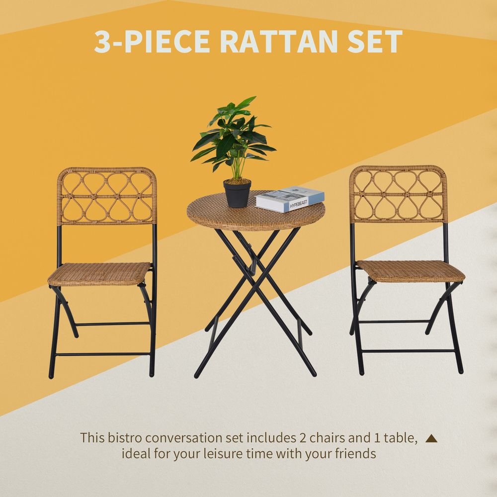 Chic 3-Piece Folding Rattan Bistro Set - Stylish Chairs & Table for Outdoor Relaxation