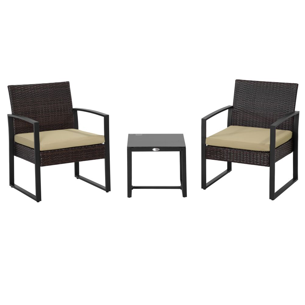 Elegant 3-Piece Rattan Bistro Set - Stylish Patio Chairs & Glass Top Table