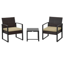 Load image into Gallery viewer, Elegant 3-Piece Rattan Bistro Set - Stylish Patio Chairs &amp; Glass Top Table
