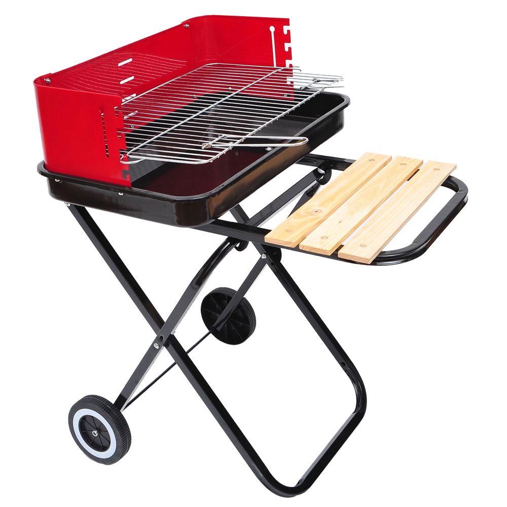 Ultimate Portable Charcoal BBQ Grill with Wheels - Red & Black Elegance