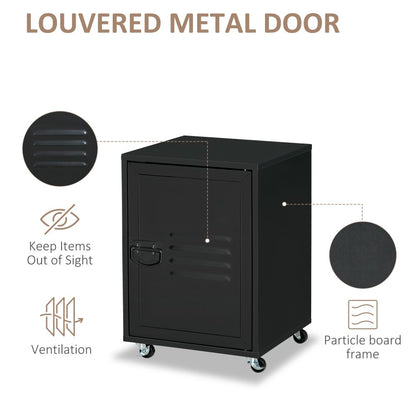 Industrial Chic Rolling Bedside Table with Adjustable Storage and Metal Door