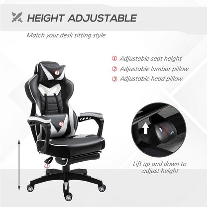 Ergonomic Reclining Gaming Chair with Footrest - Stylish White Office Comfort