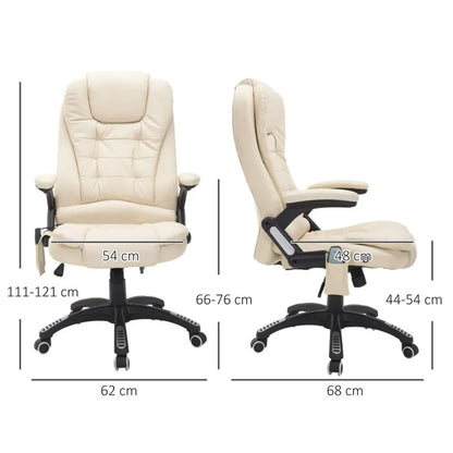 Reclining Executive Office Chair with Massage & Heat - Stylish Beige Comfort