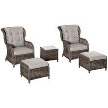 Load image into Gallery viewer, Elegant 2-Seater Rattan Sofa Set with Cushioned Stools &amp; Table for Garden Relaxation
