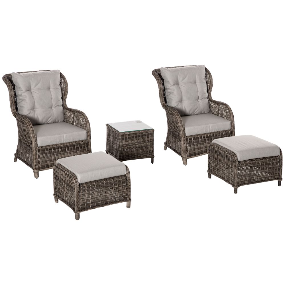 Elegant 2-Seater Rattan Sofa Set with Cushioned Stools & Table for Garden Relaxation