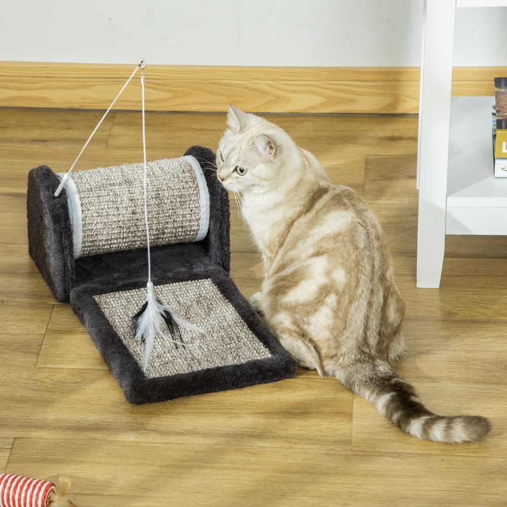Ultimate Cat Scratcher & Play Mat with Roller Feather Teaser for Happy Kittens!