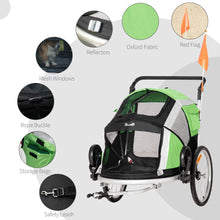 Load image into Gallery viewer, 2-in-1 Dog Bicycle Trailer &amp; Stroller - Foldable Pet Carrier in Green
