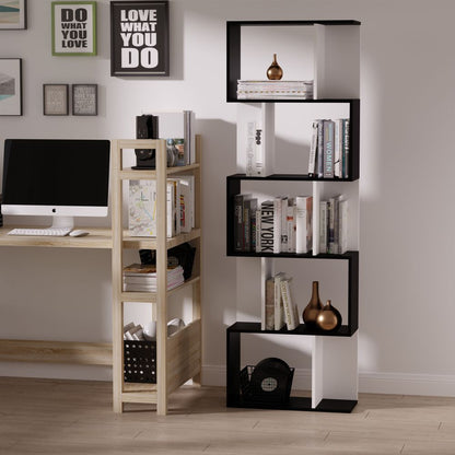 Stylish 5-Tier S-Shape Bookcase - Versatile Shelf & Room Divider in Black
