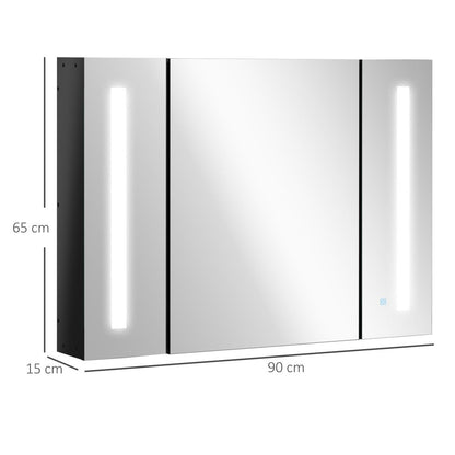 LED Illuminated High Gloss Black Bathroom Mirror Cabinet with Adjustable Shelves