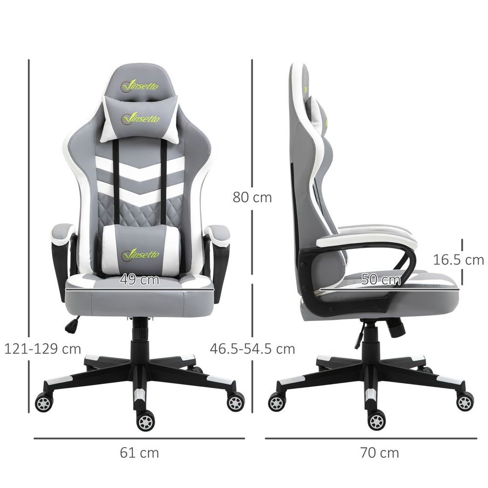 Pro Series Racing Gaming Chair - Ergonomic Comfort & Stylish Design in Grey/White