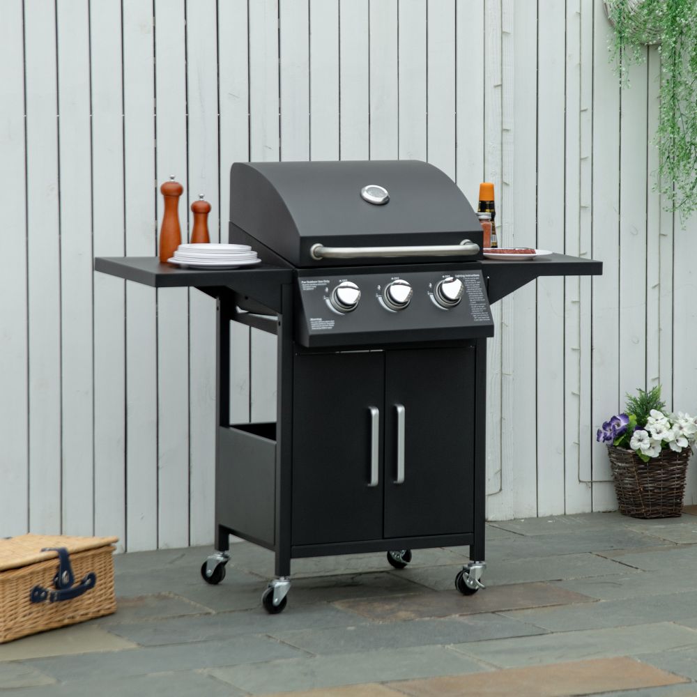 Ultimate 3-Burner Portable Gas BBQ Grill with Warming Rack & Storage Cabinet
