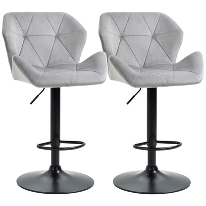Set of 2 Elegant Velvet Bar Stools with Sturdy Metal Base - Grey Chic Design